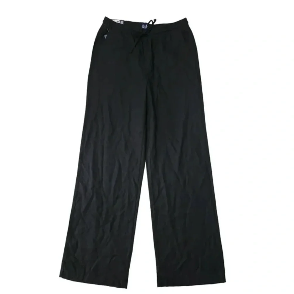 GAP Women's Black Wide-Leg Drawstring  Linen Pants - Picture 7 of 8